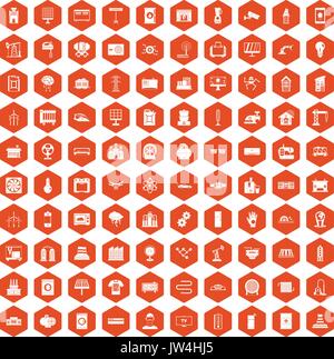 100 electrical engineering icons hexagon orange Stock Vector