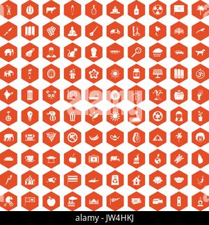 100 elephant icons hexagon orange Stock Vector