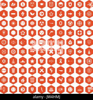 100 emblem icons hexagon orange Stock Vector