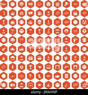 100 emotion icons hexagon orange Stock Vector