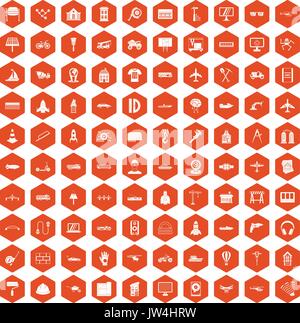 100 engineering icons hexagon orange Stock Vector