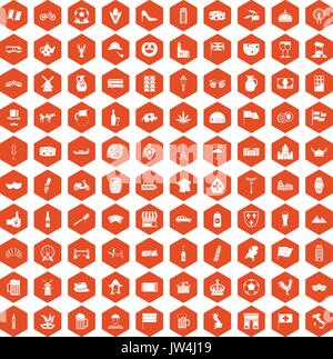 100 europe countries icons hexagon orange Stock Vector