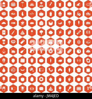 100 favorite food icons hexagon orange Stock Vector