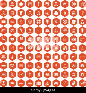 100 favorite work icons hexagon orange Stock Vector
