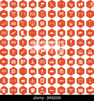 100 fence icons hexagon orange Stock Vector