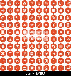 100 fish icons hexagon orange Stock Vector