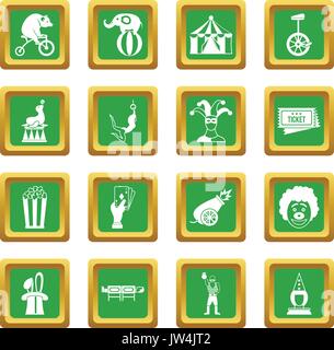 Circus entertainment icons set green Stock Vector