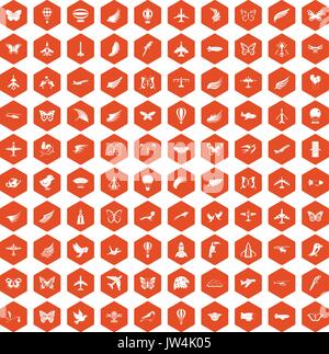 100 fly icons hexagon orange Stock Vector