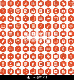 100 folder icons hexagon orange Stock Vector