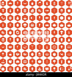 100 food icons hexagon orange Stock Vector