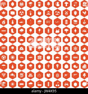 100 fruit icons hexagon orange Stock Vector