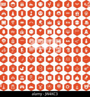 100 funny icons hexagon orange Stock Vector
