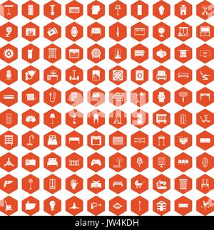 100 furnishing icons hexagon orange Stock Vector