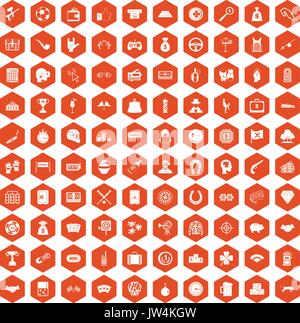 100 gambling icons hexagon orange Stock Vector