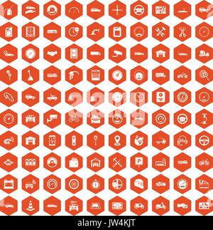 100 garage icons hexagon orange Stock Vector