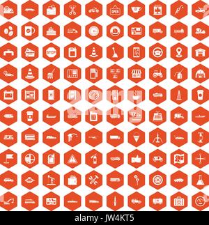 100 gas station icons hexagon orange Stock Vector