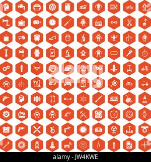 100 gear icons hexagon orange Stock Vector