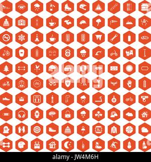 100 glove icons hexagon orange Stock Vector