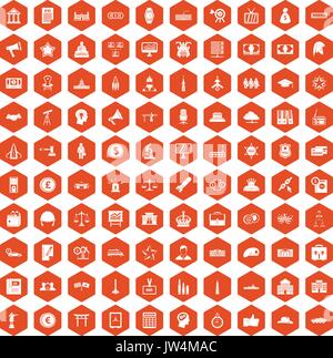 100 government icons hexagon orange Stock Vector