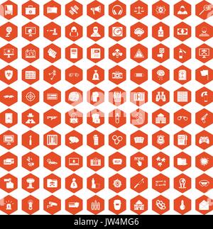 100 hacking icons hexagon orange Stock Vector