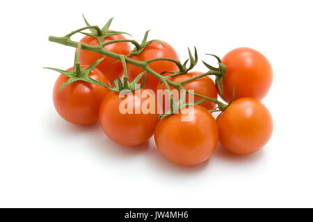 Ripe Fresh Cherry Tomatoes on Branch Isolated on White Background in Studio Stock Photo