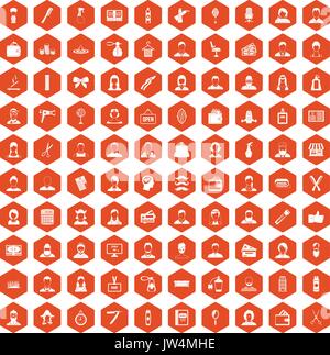 100 hairdresser icons hexagon orange Stock Vector