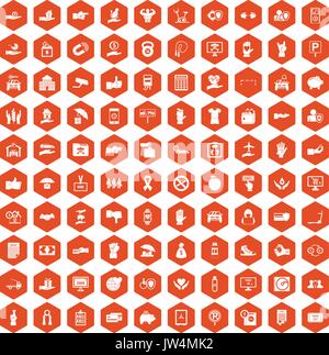 100 hand icons hexagon orange Stock Vector
