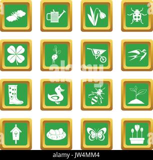 Spring icons set green Stock Vector