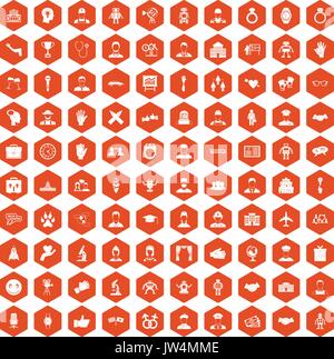 100 handshake icons hexagon orange Stock Vector