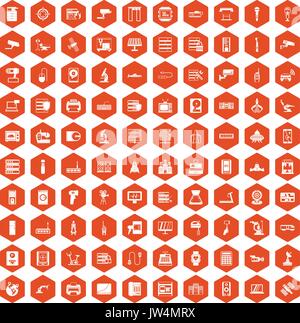 100 hardware icons hexagon orange Stock Vector