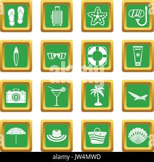 Summer rest icons set green Stock Vector