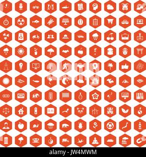 100 harmony icons hexagon orange Stock Vector