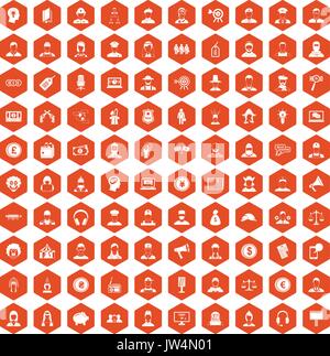 100 headhunter icons hexagon orange Stock Vector