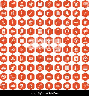 100 help icons hexagon orange Stock Vector