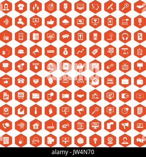 100 help desk icons hexagon orange Stock Vector