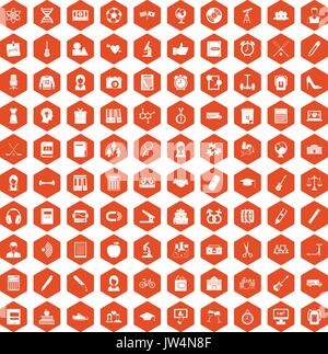 100 hi-school icons hexagon orange Stock Vector