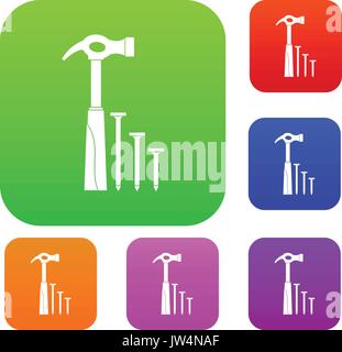 Hammer and nails set collection Stock Vector