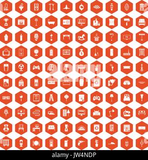 100 home icons hexagon orange Stock Vector