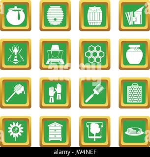 Apiary tools icons set green Stock Vector