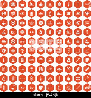 100 human health icons hexagon orange Stock Vector