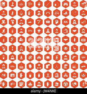 100 human resources icons hexagon orange Stock Vector