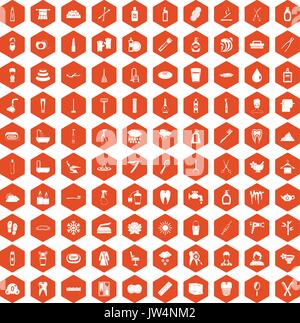 100 hygiene icons hexagon orange Stock Vector