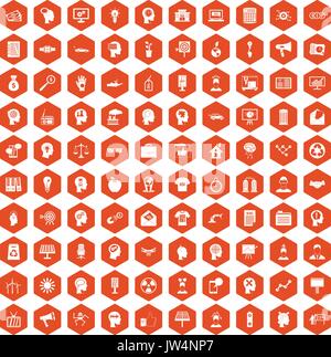 100 idea icons hexagon orange Stock Vector
