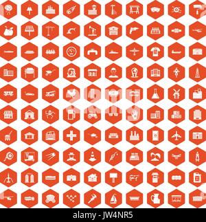 100 industry icons hexagon orange Stock Vector