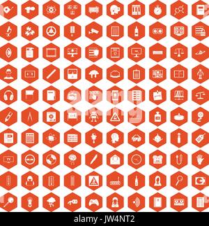 100 information icons hexagon orange Stock Vector