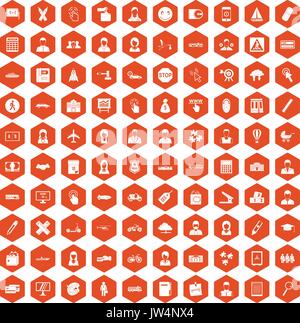 100 initiation icons hexagon orange Stock Vector