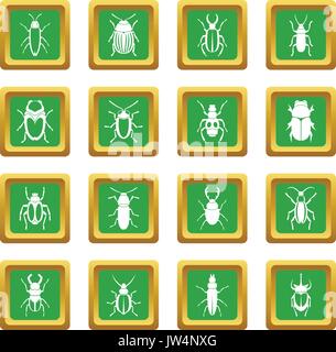 Bugs icons set green Stock Vector