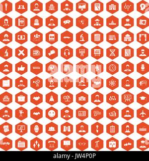 100 intelligent icons hexagon orange Stock Vector