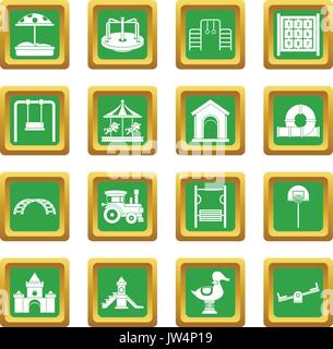 Playground icons set green Stock Vector