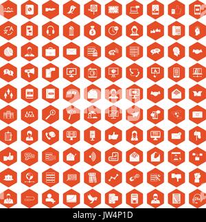 100 interaction icons hexagon orange Stock Vector